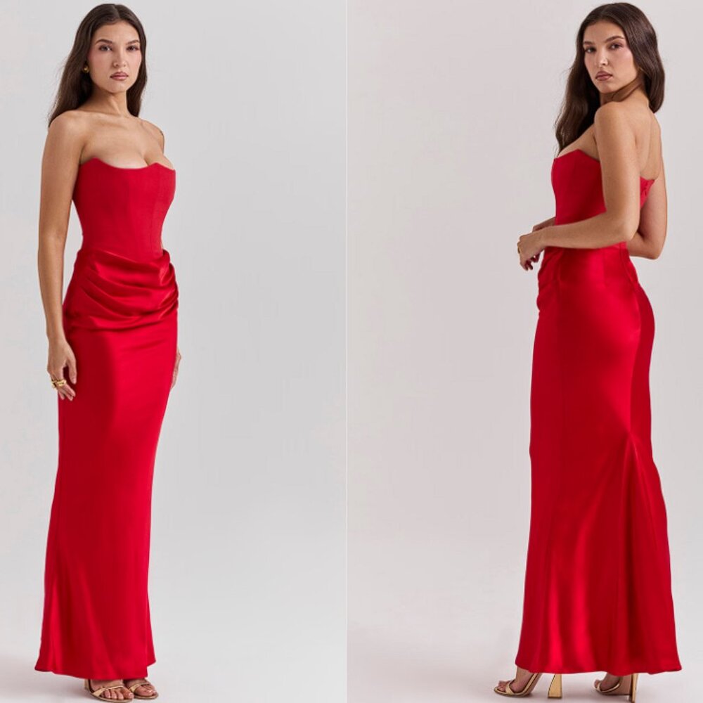 HOUSE OF CB 'Persephone' Scarlet Strapless Corset Maxi Dress NWOT - Picture 5 of 10
